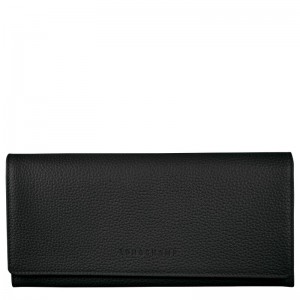 Black Longchamp Le Foulonné Continental Women's Wallets | ZBIP-26581