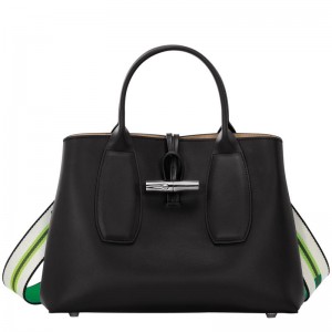 Black Longchamp Roseau M Women's Handbags | FLAJ-36975