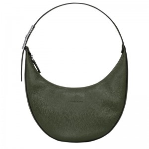 Khaki Longchamp Roseau Essential M Women's Hobo Bags | SUEJ-67945