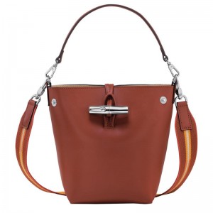 Mahogany Brown Longchamp Roseau XS Women's Bucket Bag | EJSR-41923