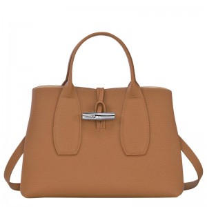 Natural Brown Longchamp Roseau M Women's Handbags | EQHW-14085