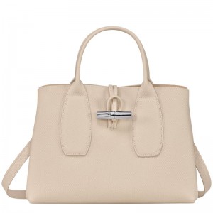 Paper White Longchamp Roseau M Women's Handbags | XRYG-25431