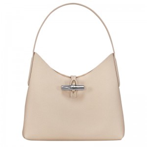 Paper White Longchamp Roseau M Women's Hobo Bags | EBMP-08267