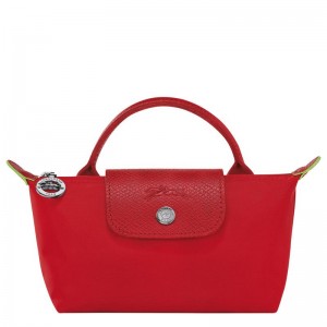 Tomato Red Longchamp Le Pliage Green with handle Women's Pouches | XJGB-73902