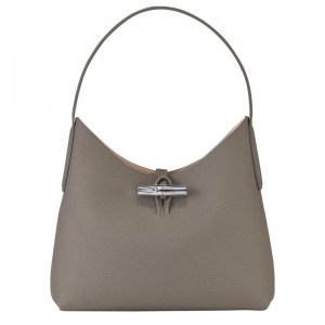 Turtledove Grey Longchamp Roseau M Women's Hobo Bags | NMOY-01963