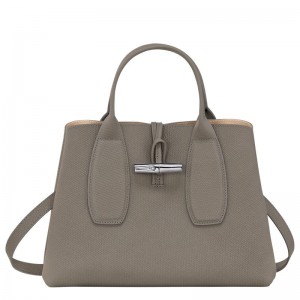 Turtledove Grey Longchamp Roseau M Women's Handbags | ENVA-98574