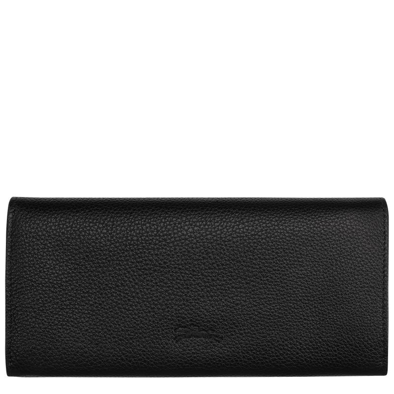 Black Longchamp Le Foulonné Continental Women's Wallets | ZBIP-26581