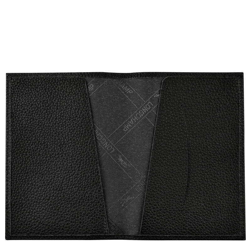 Black Longchamp Le Foulonné Passport cover Men's Passport Bag | VIXK-68053