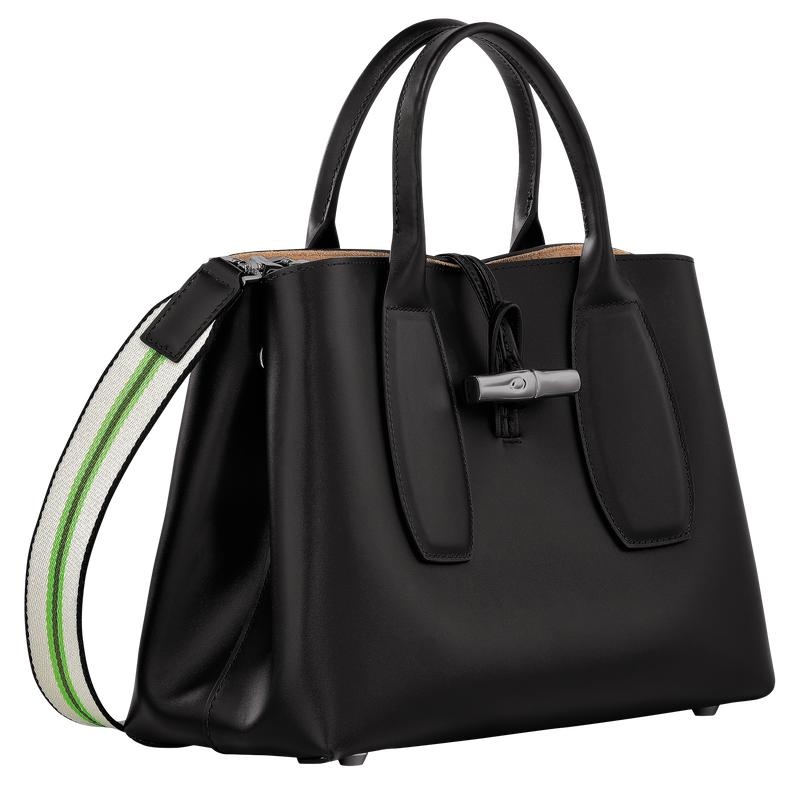 Black Longchamp Roseau M Women's Handbags | FLAJ-36975