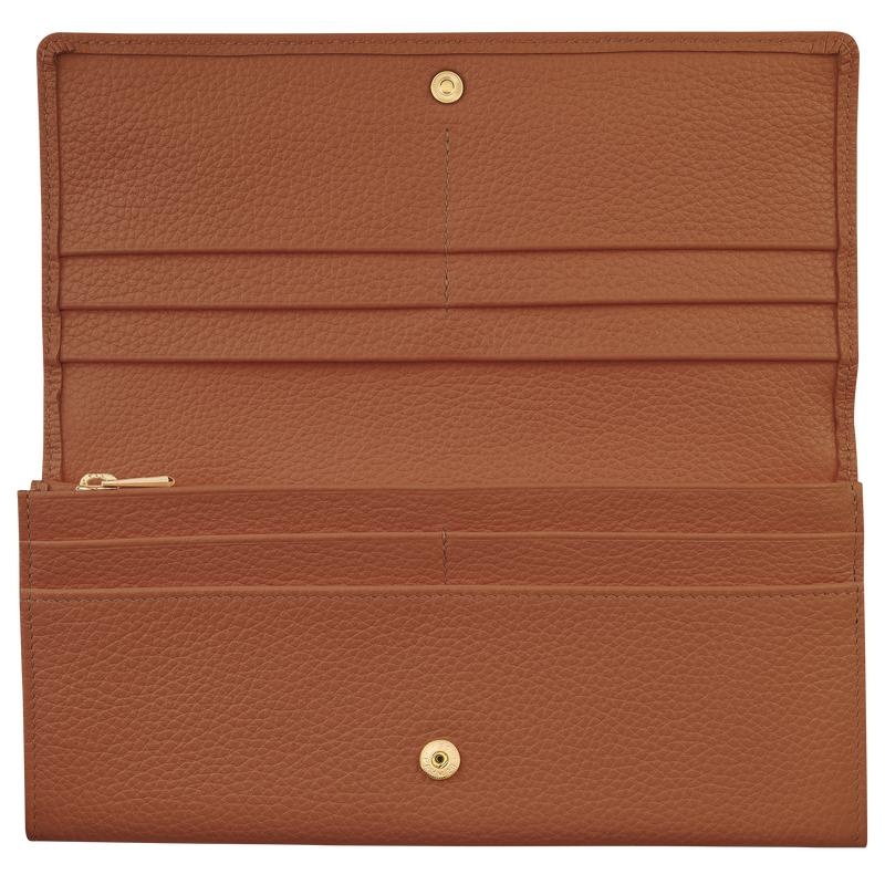 Caramel Brown Longchamp Le Foulonné Continental Women's Wallets | KEGU-92301