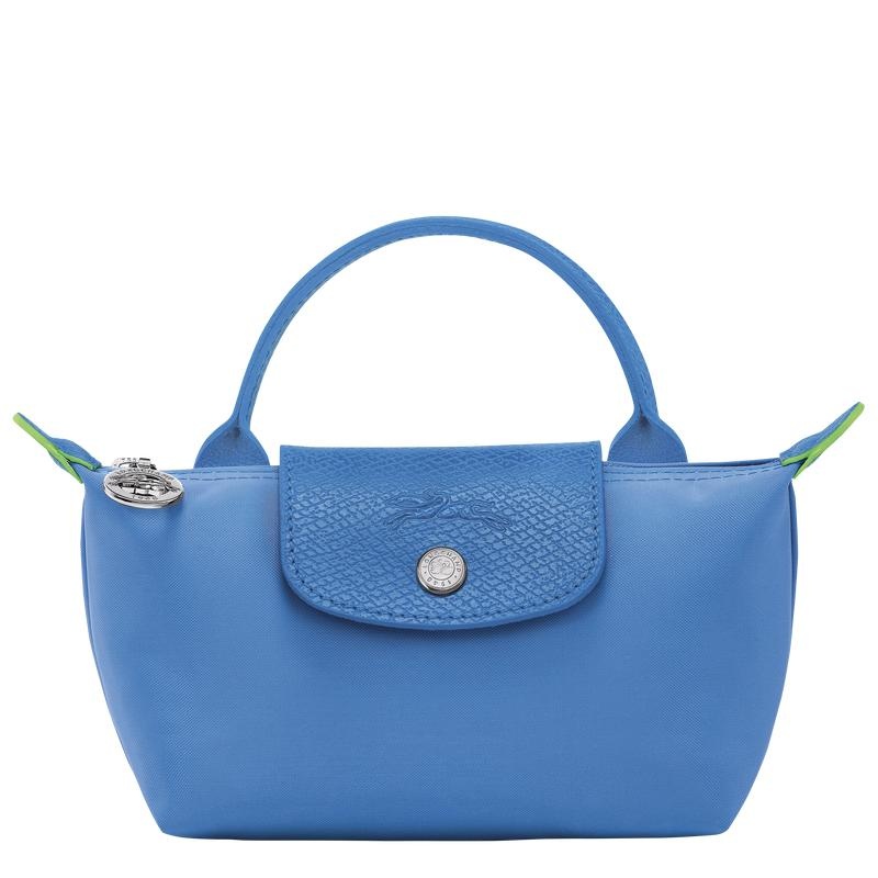 Cornflower Blue Longchamp Le Pliage Green with handle Women\'s Pouches | VGUI-93465