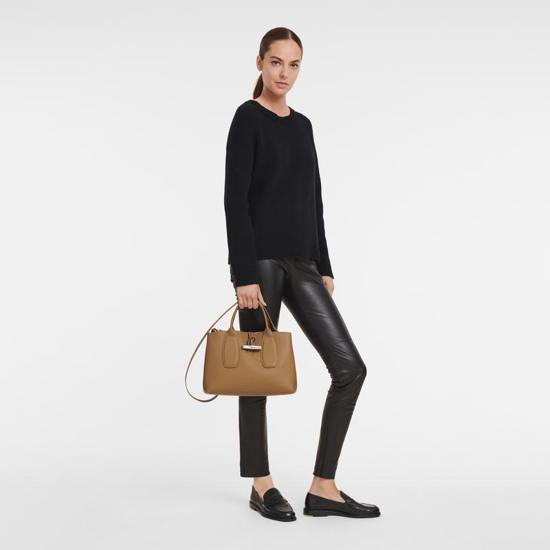 Natural Brown Longchamp Roseau M Women's Handbags | EQHW-14085