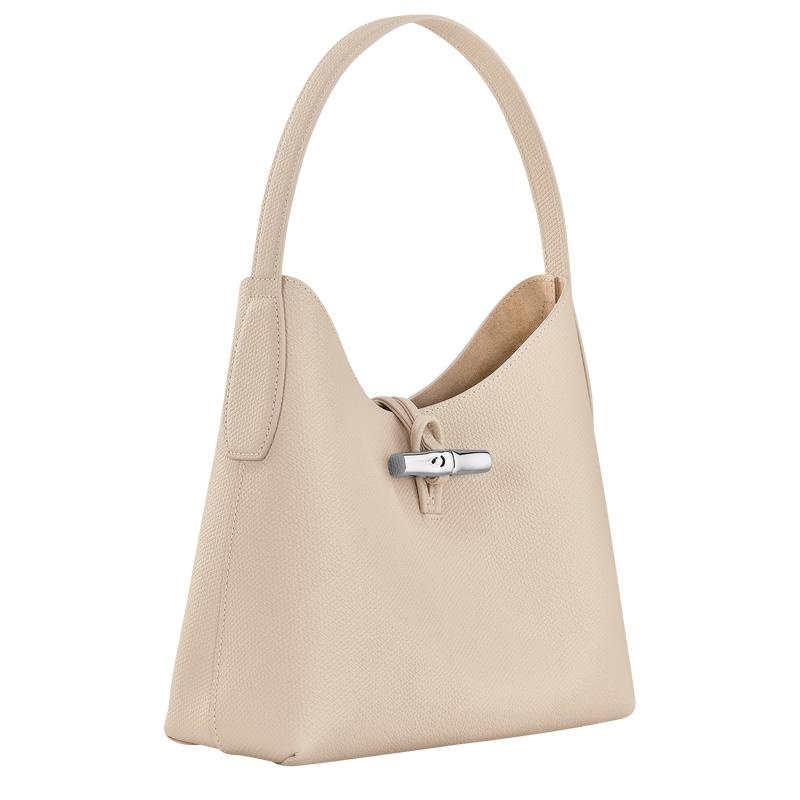 Paper White Longchamp Roseau M Women's Hobo Bags | EBMP-08267