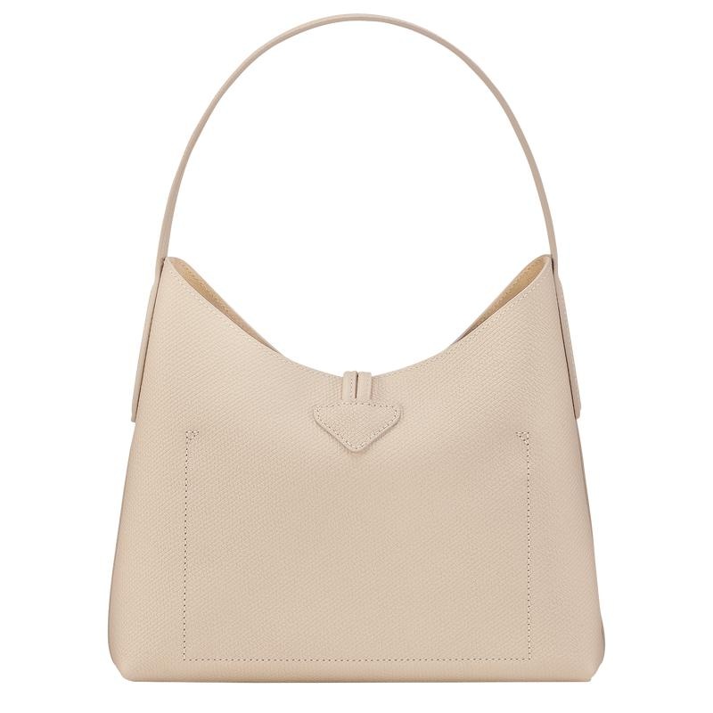 Paper White Longchamp Roseau M Women's Hobo Bags | EBMP-08267