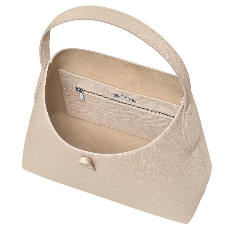 Paper White Longchamp Roseau M Women's Hobo Bags | EBMP-08267