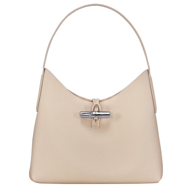 Paper White Longchamp Roseau M Women\'s Hobo Bags | EBMP-08267