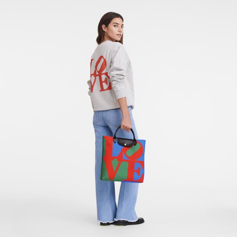 Red/Navy Longchamp x Robert Indiana L Women's Handbags | ULDH-94267