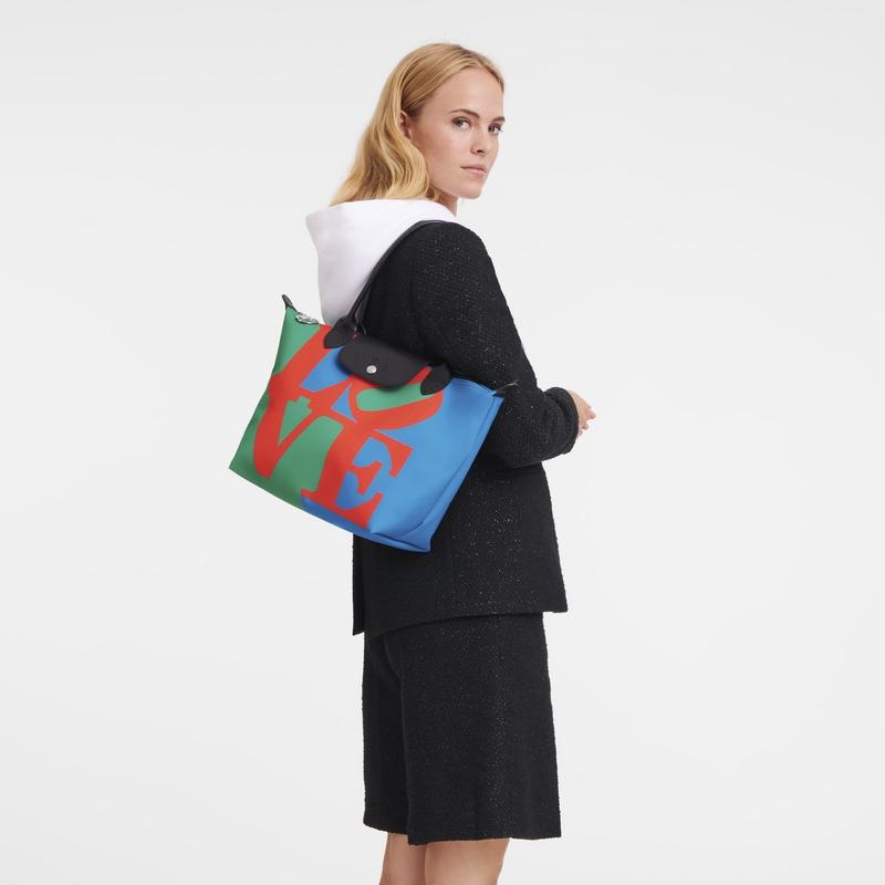 Red/Navy Longchamp x Robert Indiana M Women's Tote Bag | ZUDL-16349