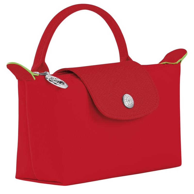 Tomato Red Longchamp Le Pliage Green with handle Women's Pouches | XJGB-73902