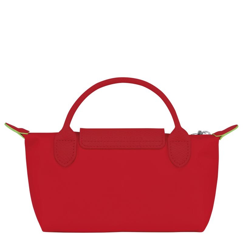 Tomato Red Longchamp Le Pliage Green with handle Women's Pouches | XJGB-73902