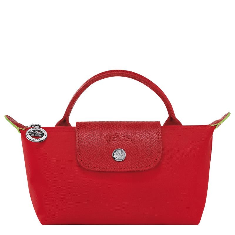 Tomato Red Longchamp Le Pliage Green with handle Women\'s Pouches | XJGB-73902